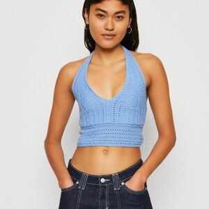 Hollister Women's Blue Crochet Halter Top